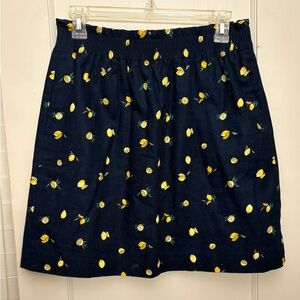 J. Crew Dark Blue Skirt with Lemon Pattern